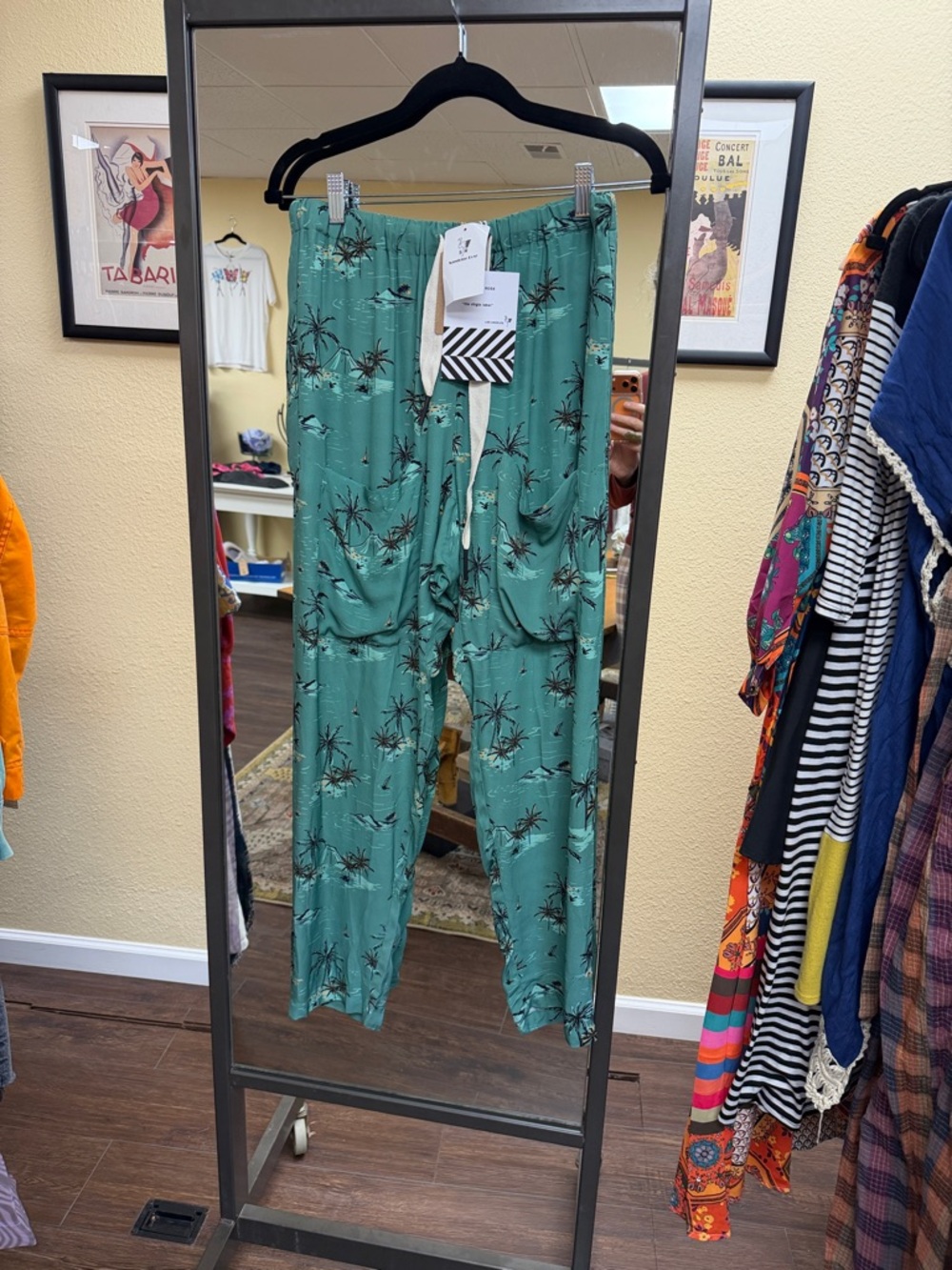 Relaxed Drawstring Palm-Print Joggers - Teal Green